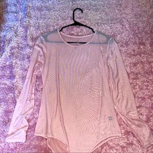 MESH PINK SEE THROUGH LONG SLEEVE BODY SUIT